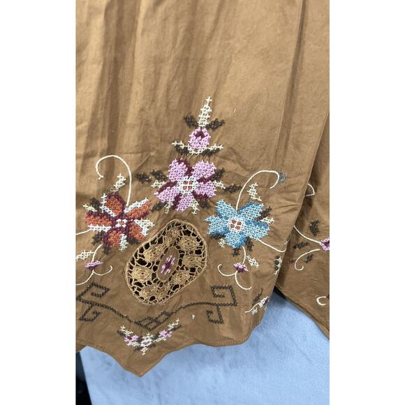 Free People Arielle Maxi Skirt Size XSmall Brown Embroidered Floral - Picture 10 of 14